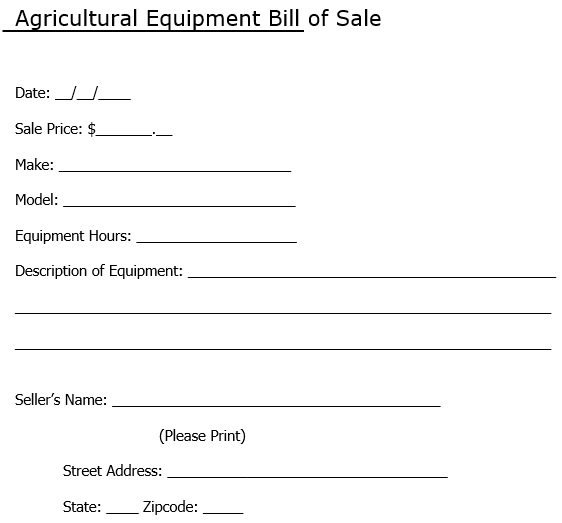 agricultural equipment bill of sale
