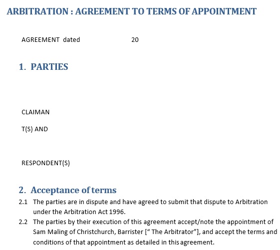 arbitration agreement to terms of appointment