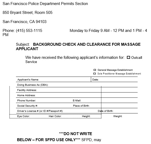 background check and clearance for massage applicant