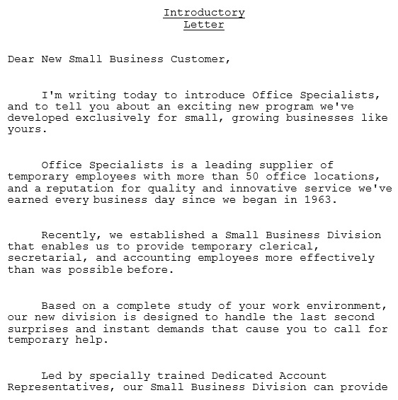business introduction letter for new small business