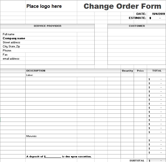 change order template excel