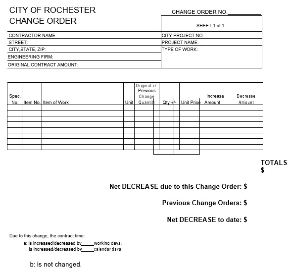 city of rochester change order form