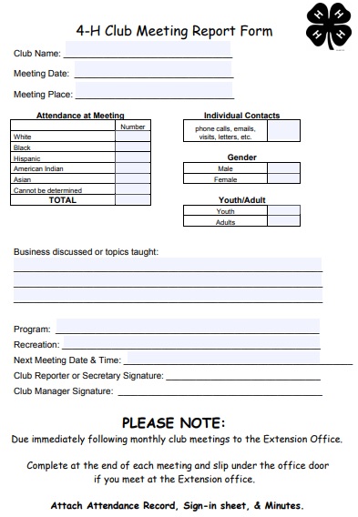 club meeting note report form