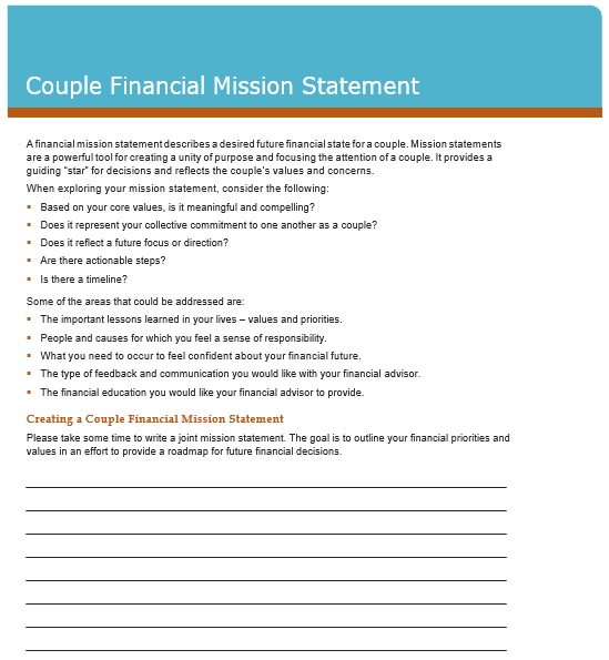 couple financial mission statement template