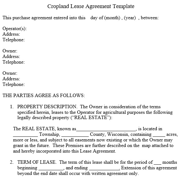 cropland lease agreement template