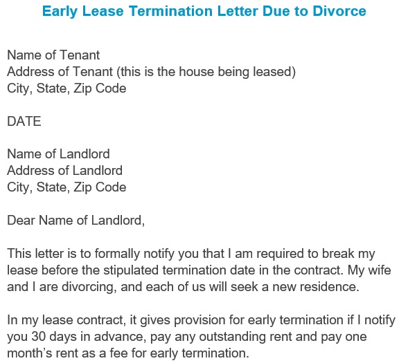early lease termination letter due to divorce