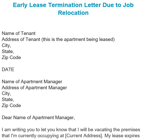 early lease termination letter due to job relocation