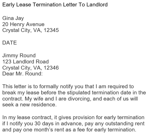 early lease termination letter to landlord 1