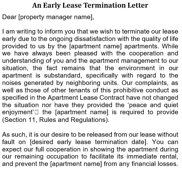 early lease termination letter to landlord