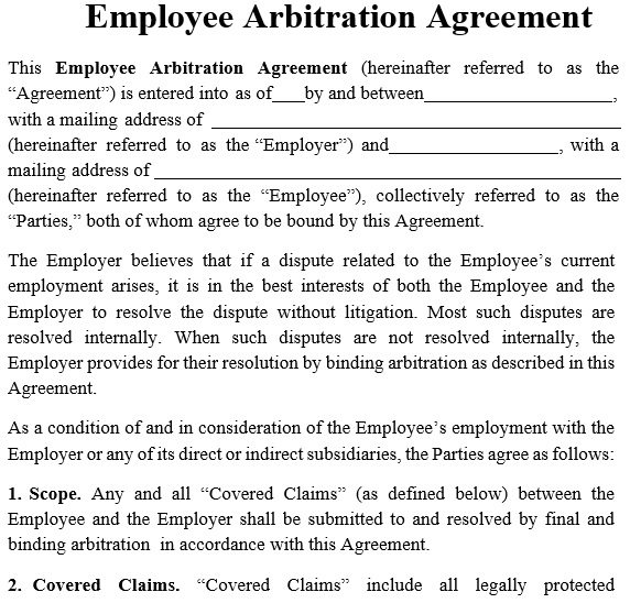 employee arbitration agreement template
