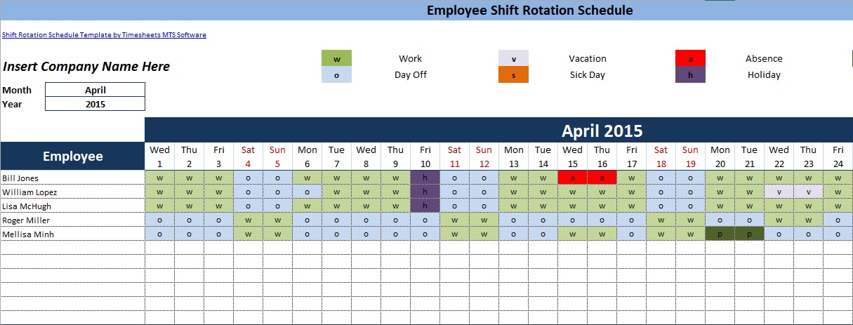 employee shift rotation schedule template excel