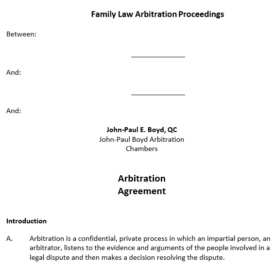 family law arbitration proceedings template