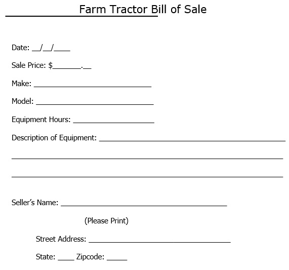 farm tractor bill of sale template