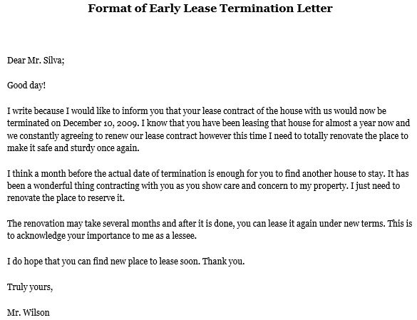 format of early lease termination letter
