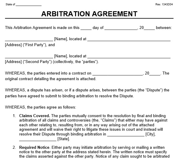 free arbitration agreement template 9