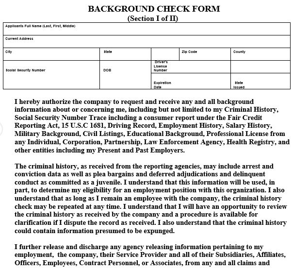 free background check form 1