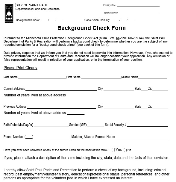 free background check form 5