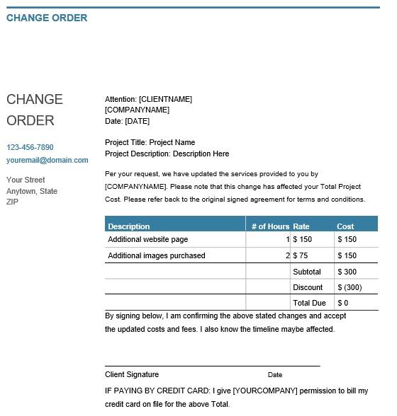 free change order template 4