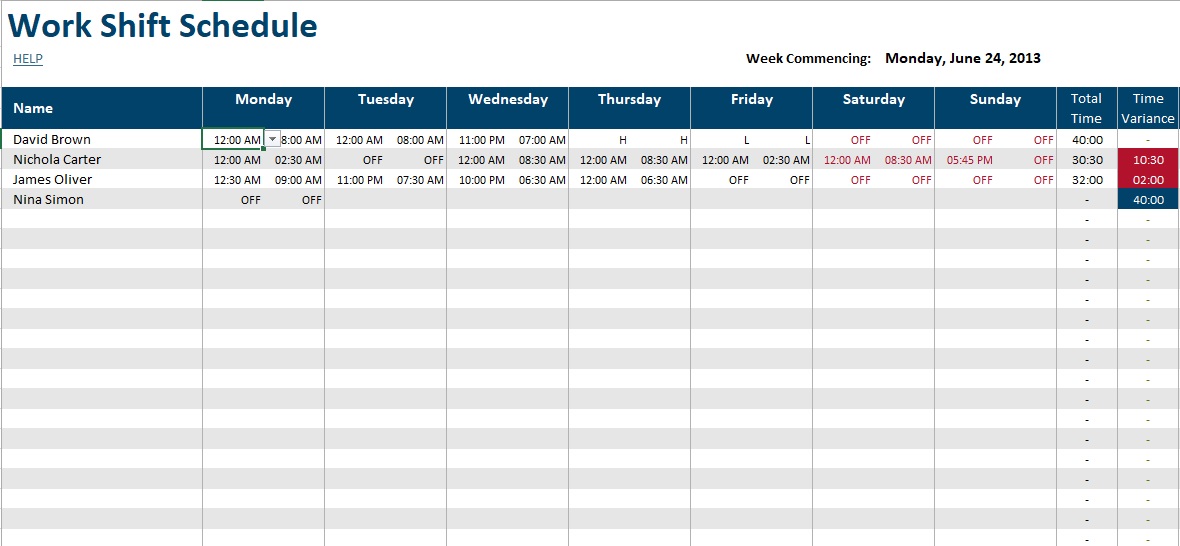 free dupont shift schedule template 2