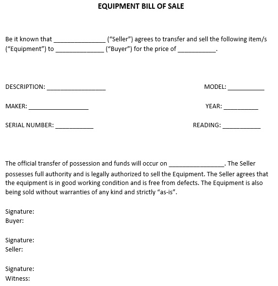 free equipment bill of sale template 4