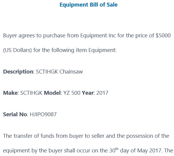 free equipment bill of sale template