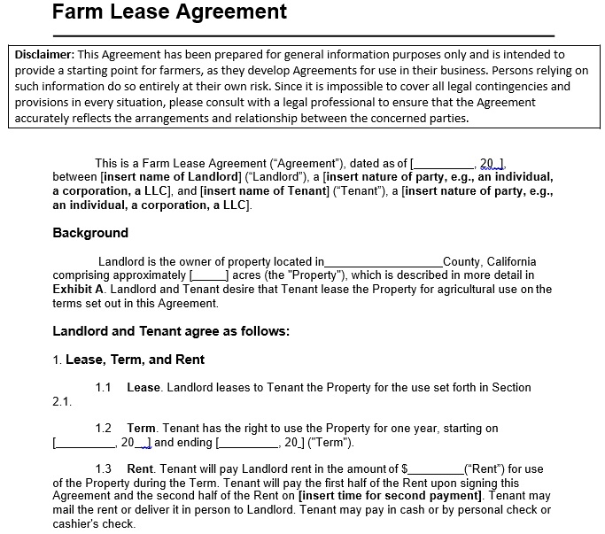 free land lease agreement template 1