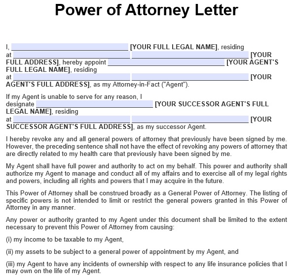 free power of attorney letter 1
