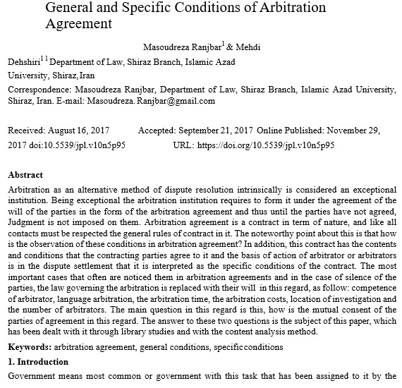 general and specific conditions of arbitration agreement