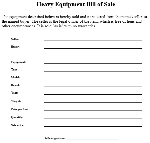heavy equipment bill of sale