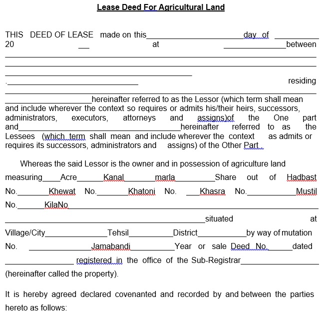 lease deed for agricultural land