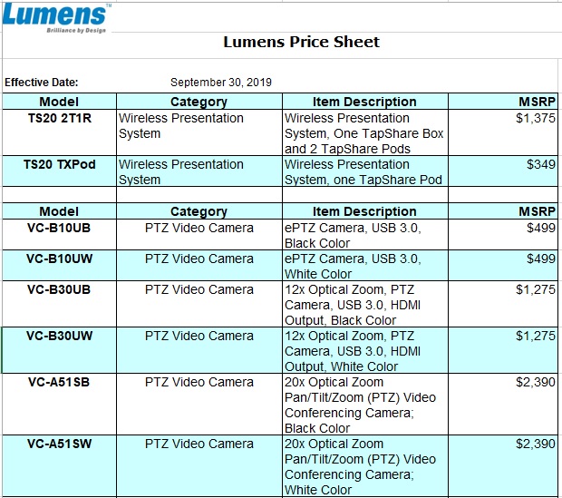 lumen price sheet template