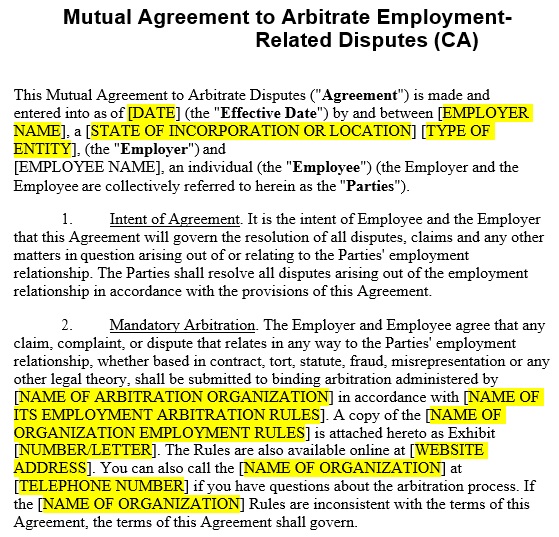 mutual agreement to arbitrate employment related disputes