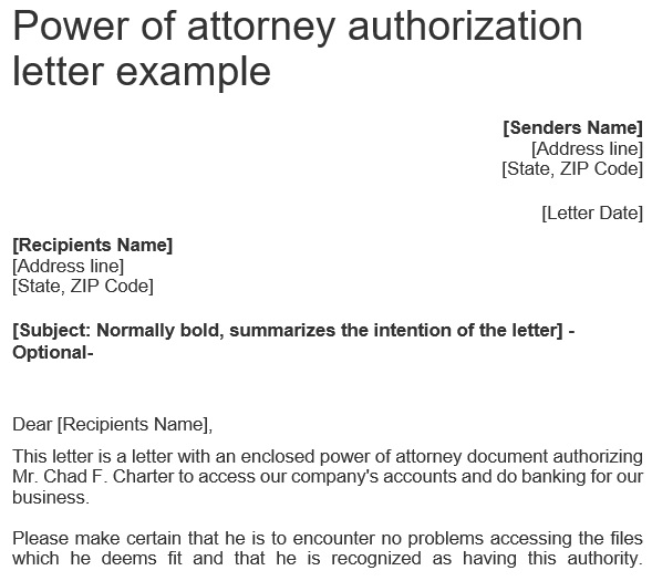 power of attorney authorization letter example