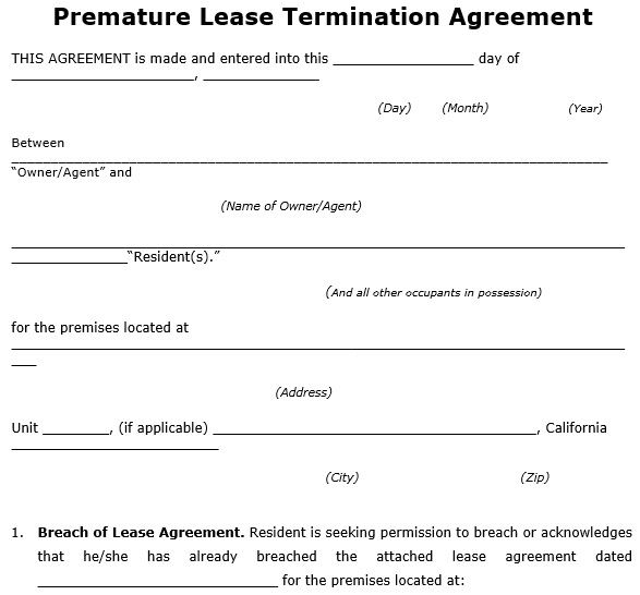 premature lease termination agreement template
