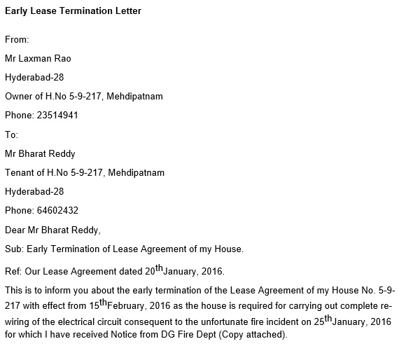 printable early lease termination letter
