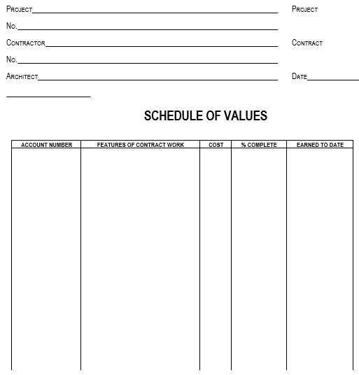 printable schedule of values template 8