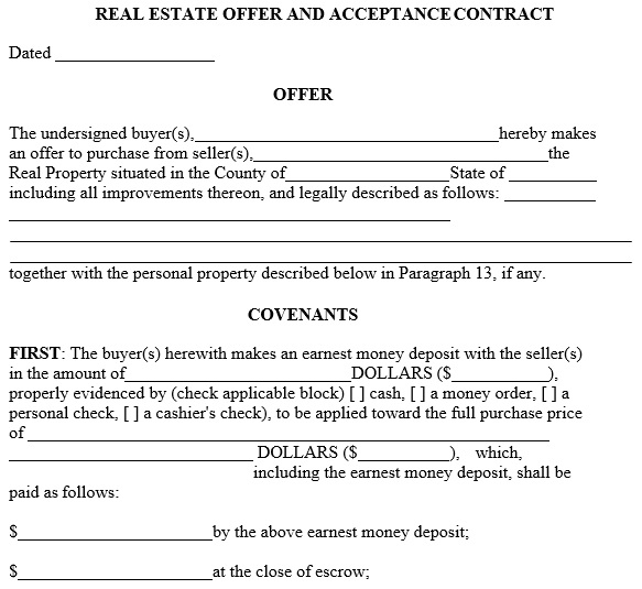 real estate offer and acceptance contract