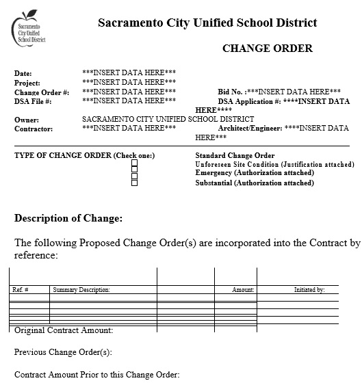 sacramento city unified school district change order form