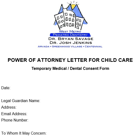 sample power of attorney letter for child care