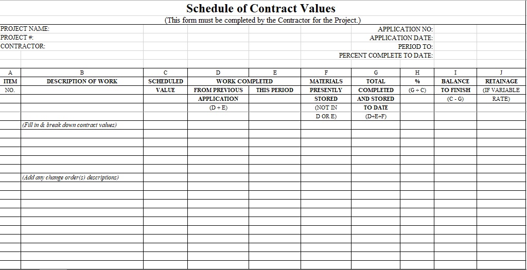 schedule of contract values template