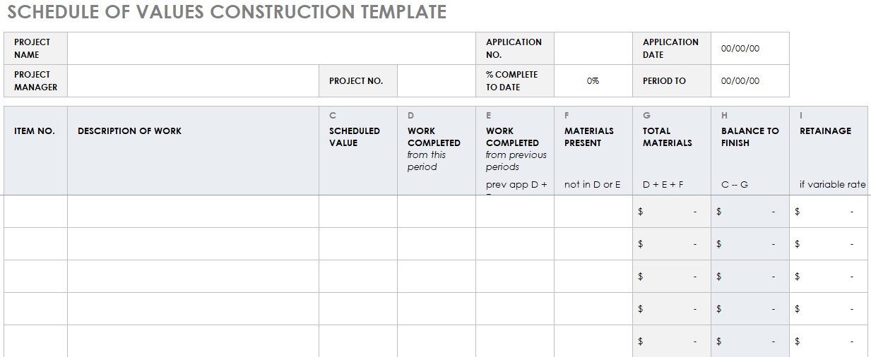 schedule of values construction template