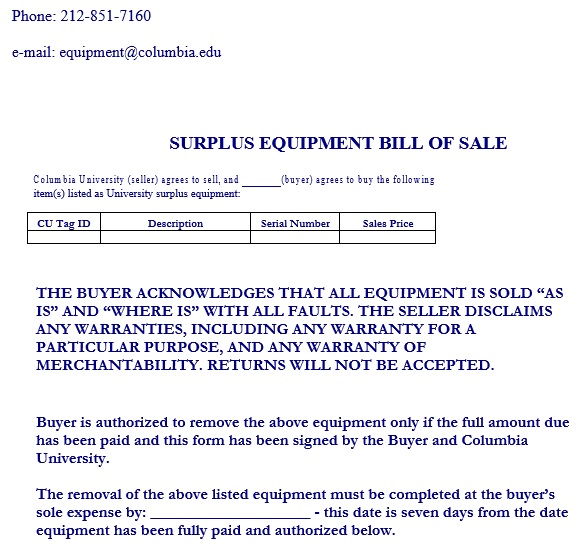 surplus equipment bill of sale template