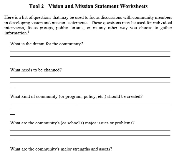 vision and mission statement worksheet