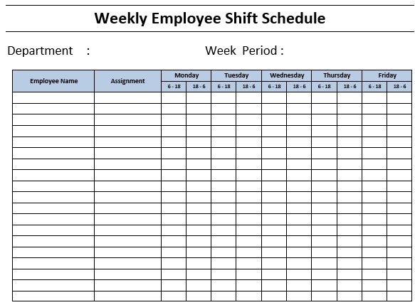 weekly employee shift schedule template