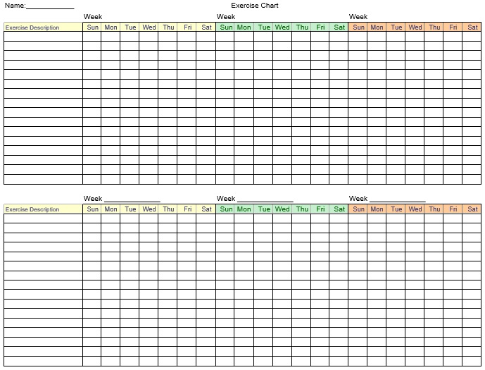 weekly exercise chart template