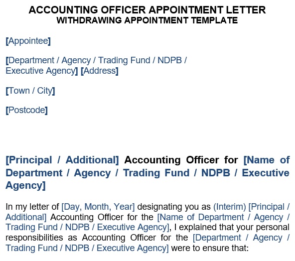 accounting officer appointment letter template