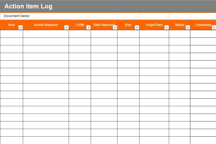 action item log template