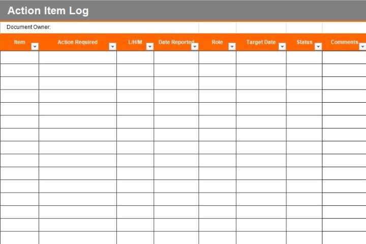 action item log template