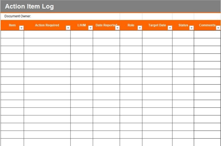 action item log template