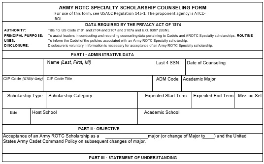 army rotc specialty scholarship counseling form